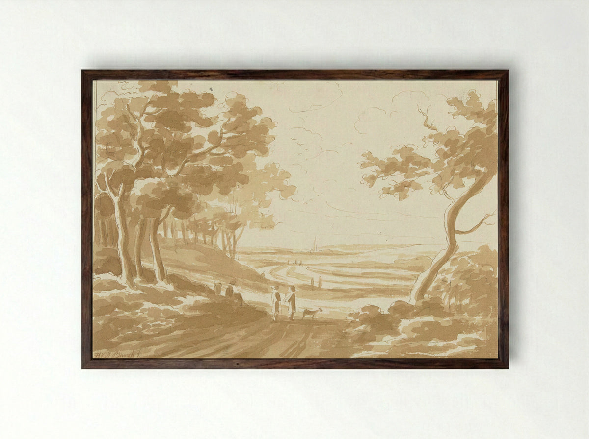 Landschap met een pad waarop mensen lopen - Hendrik van der Burgh - Framed Print Dark Wood