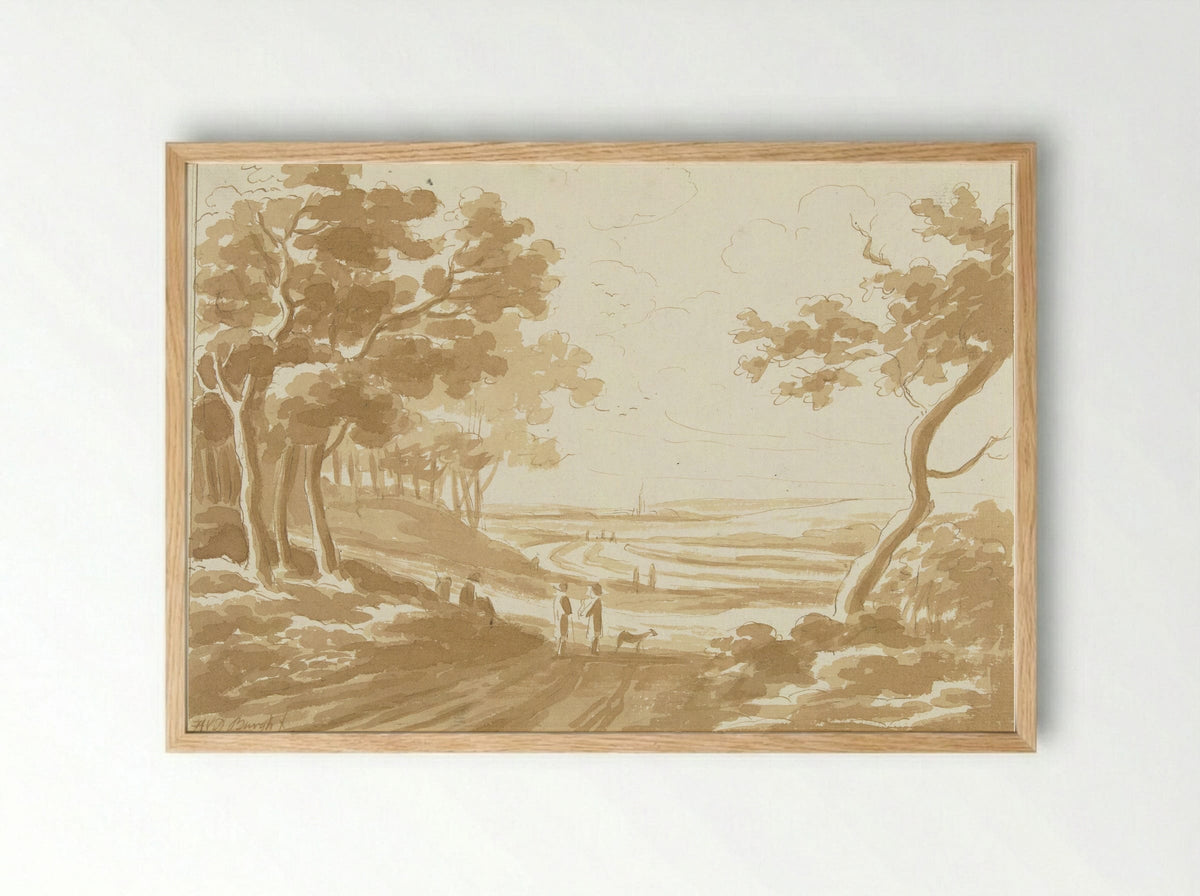 Landschap met een pad waarop mensen lopen - Hendrik van der Burgh - Framed Print Wood