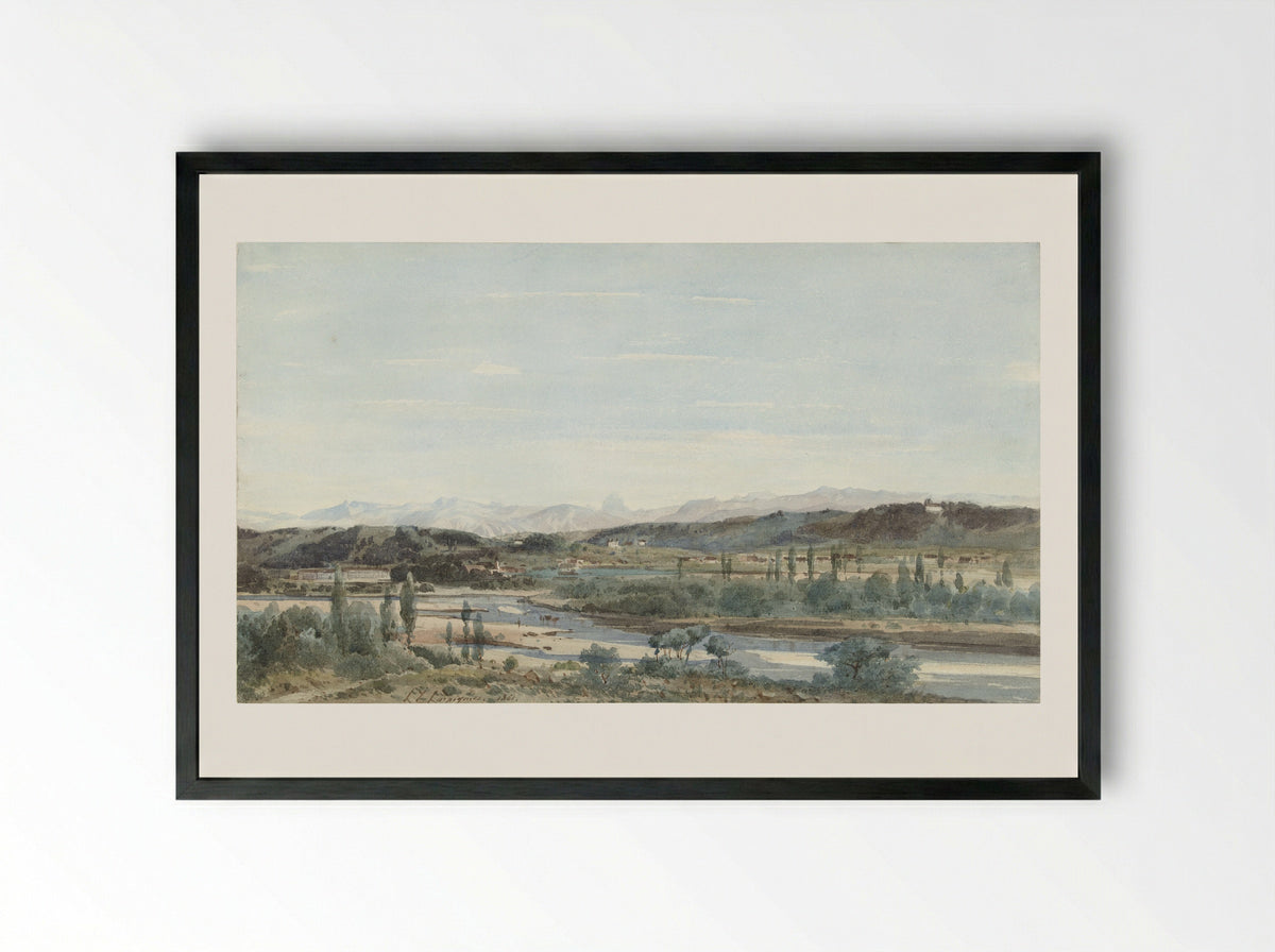 Landschap met een rivierdal in Zuid Frankrijk - Henri Joseph Harpignies - Framed Print Black