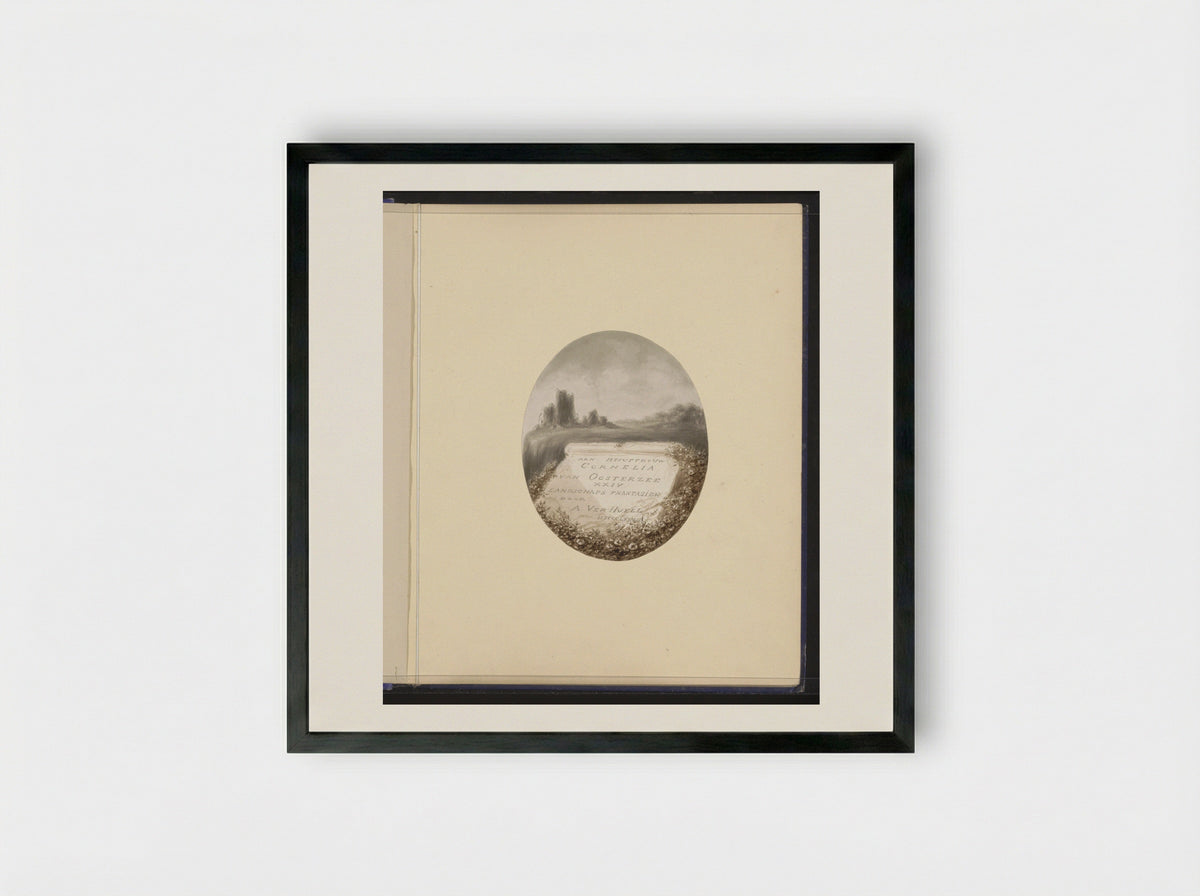 Landschap met een ruïne en tablet - Alexander Ver Huell - Framed Print Black