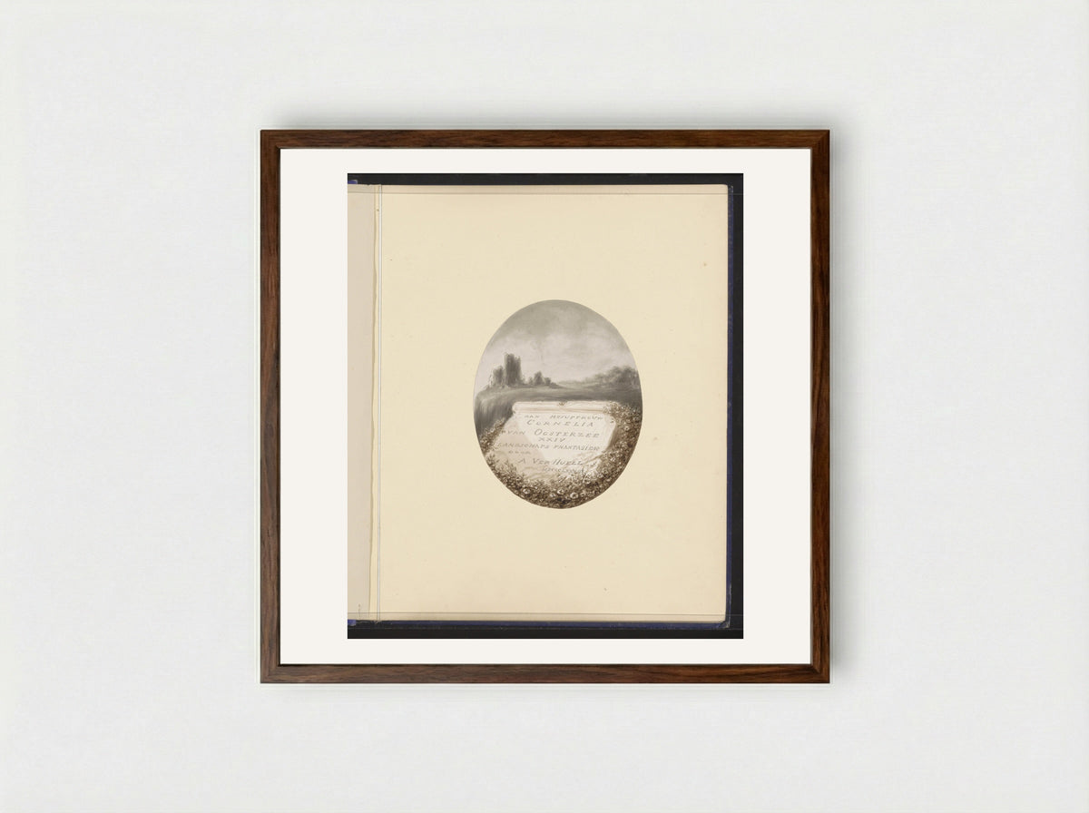 Landschap met een ruïne en tablet - Alexander Ver Huell - Framed Print Dark Wood