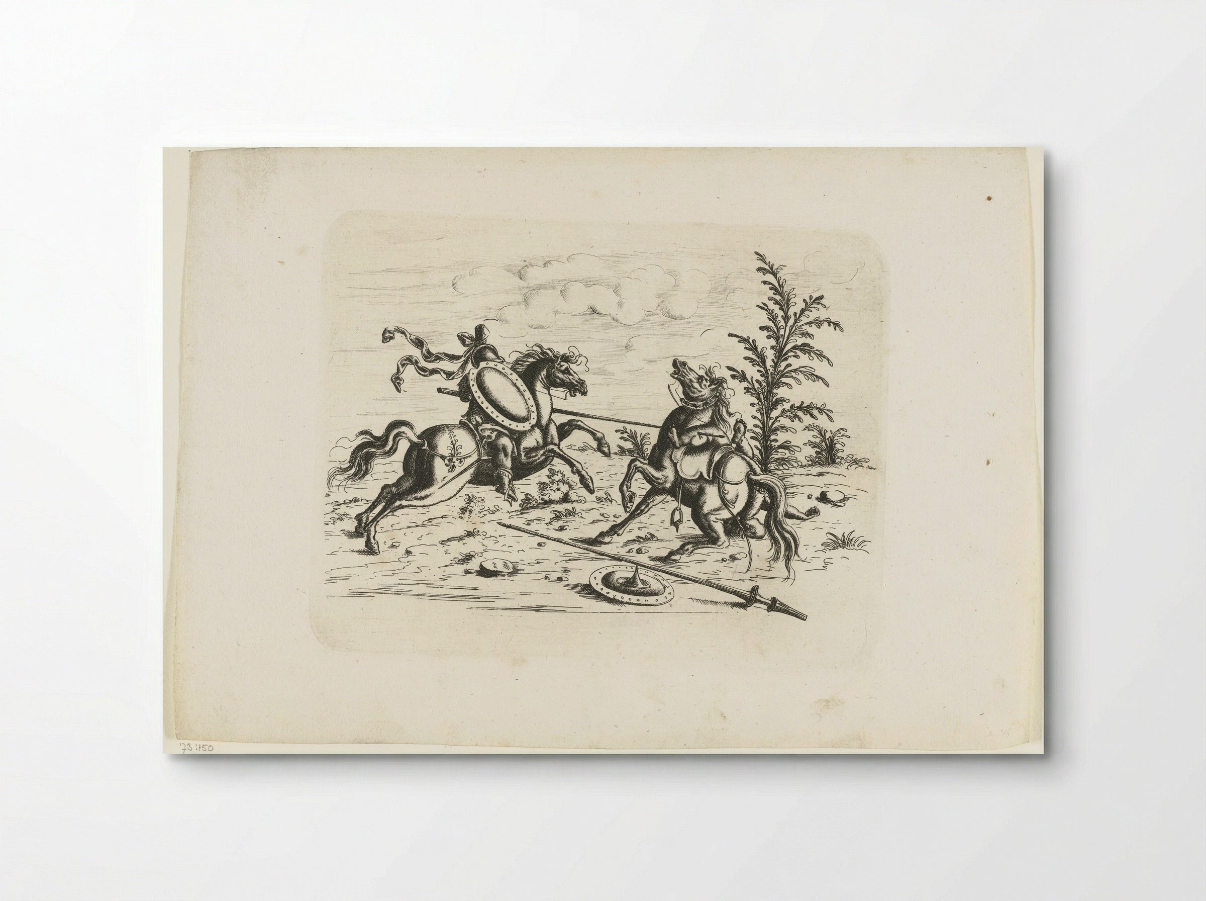 Landschap met een ruitergevecht tussen twee putti - Christoph Jamnitzer - Poster