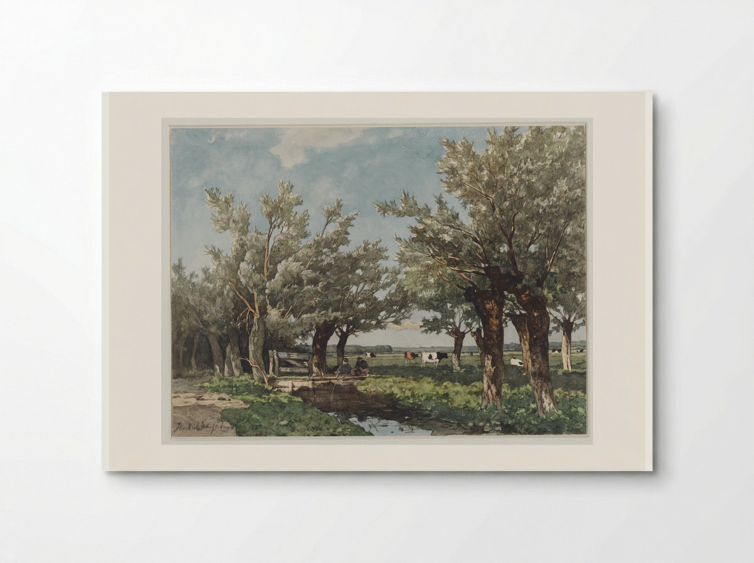 Landschap met een sloot waar twee jongens vissen - Johan Hendrik Weissenbruch - Poster