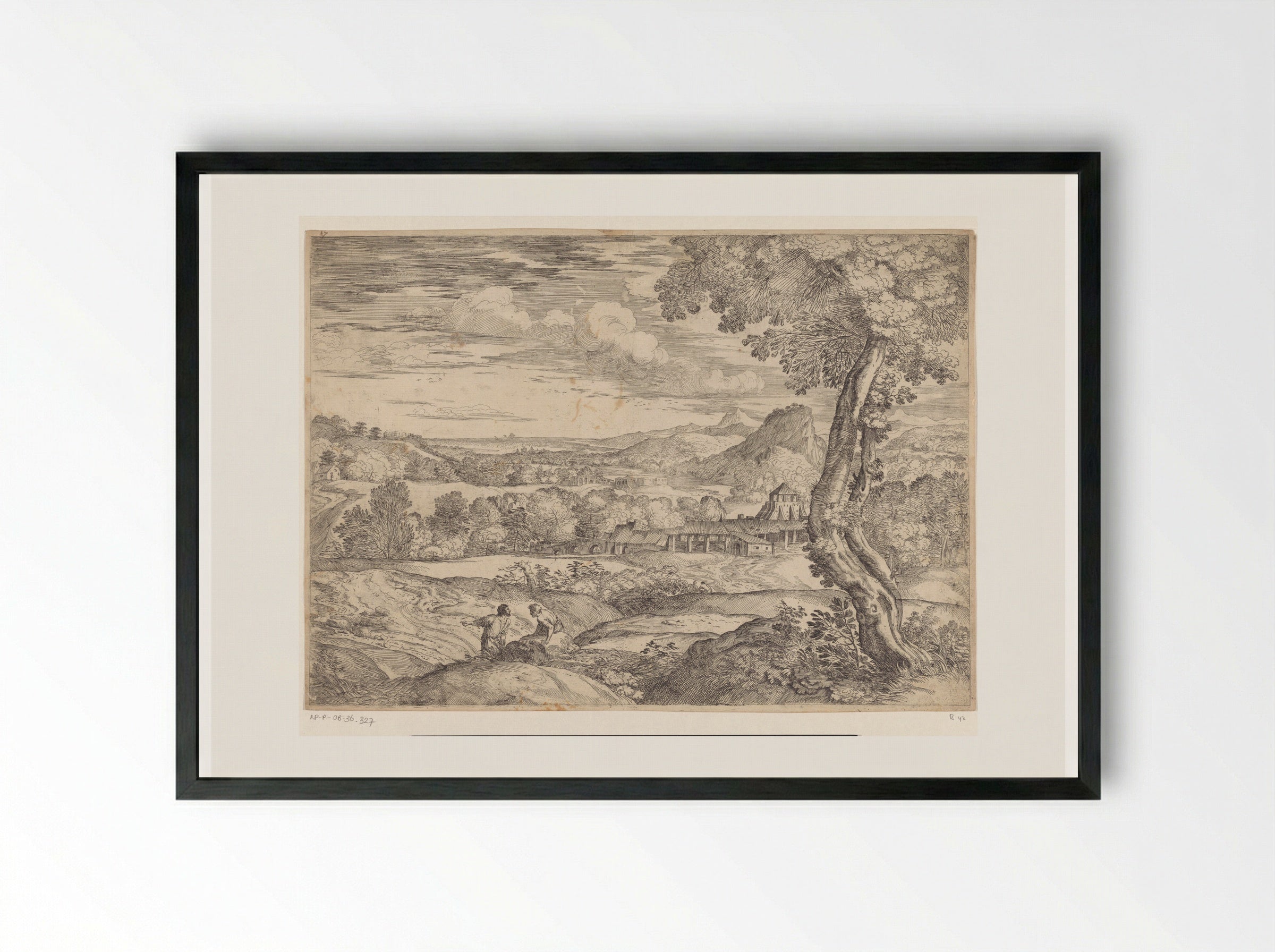 Landschap met een steenfabriek - Giovanni Francesco Grimaldi - Framed Print Black