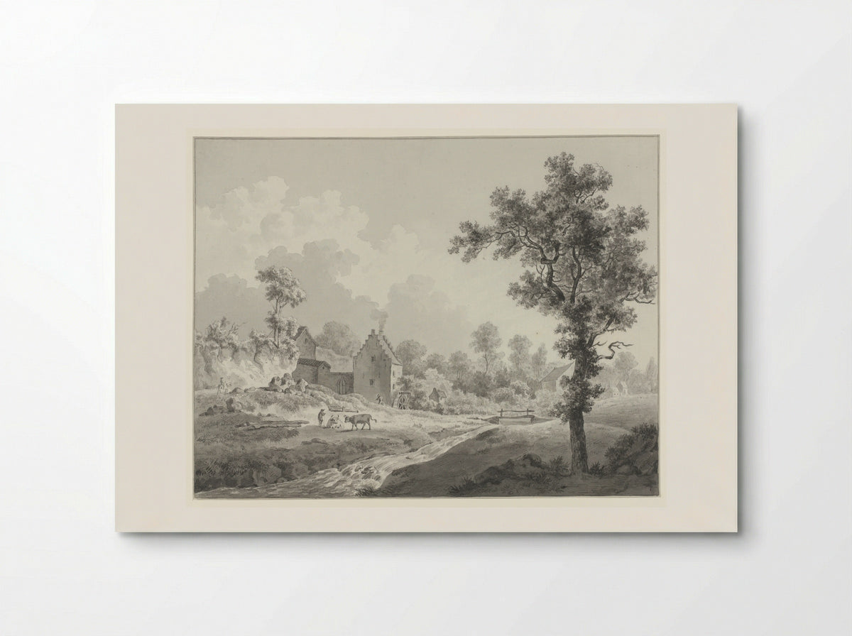 Landschap met een watermolen aan een beek - Henricus Josephus Antonissen - Poster