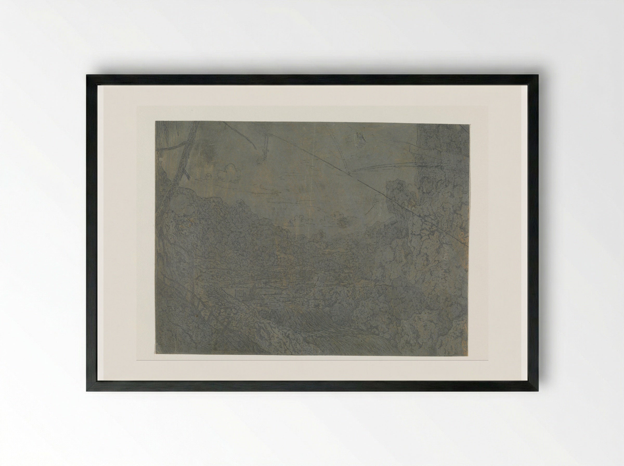 Landschap met een waterval, eerste versie - Hercules Segers - Framed Print Black