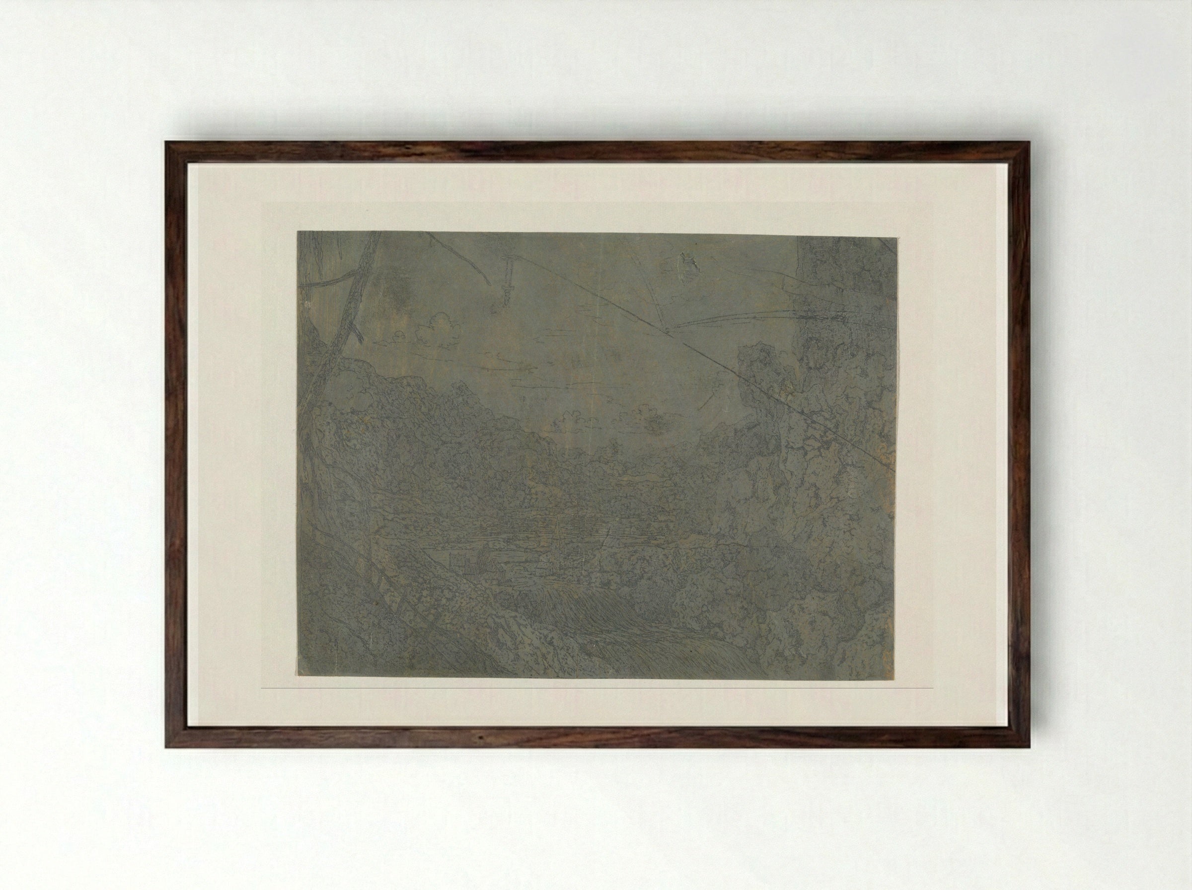 Landschap met een waterval, eerste versie - Hercules Segers - Framed Print Dark Wood