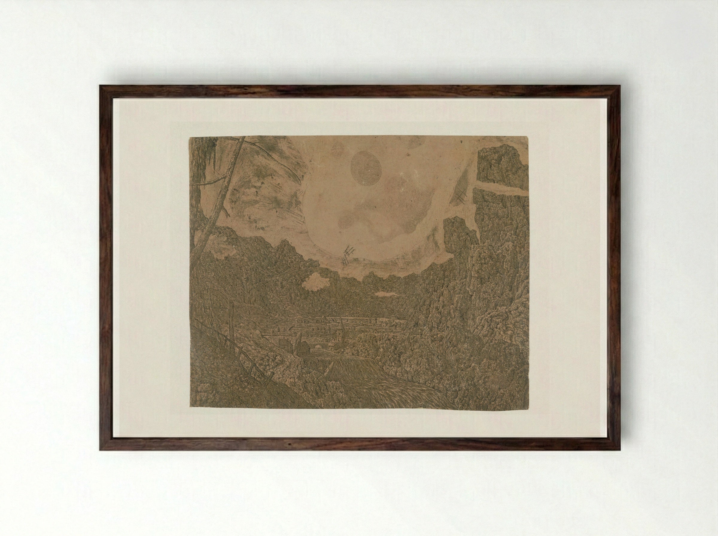 Landschap met een waterval, tweede versie - Hercules Segers - Framed Print Dark Wood