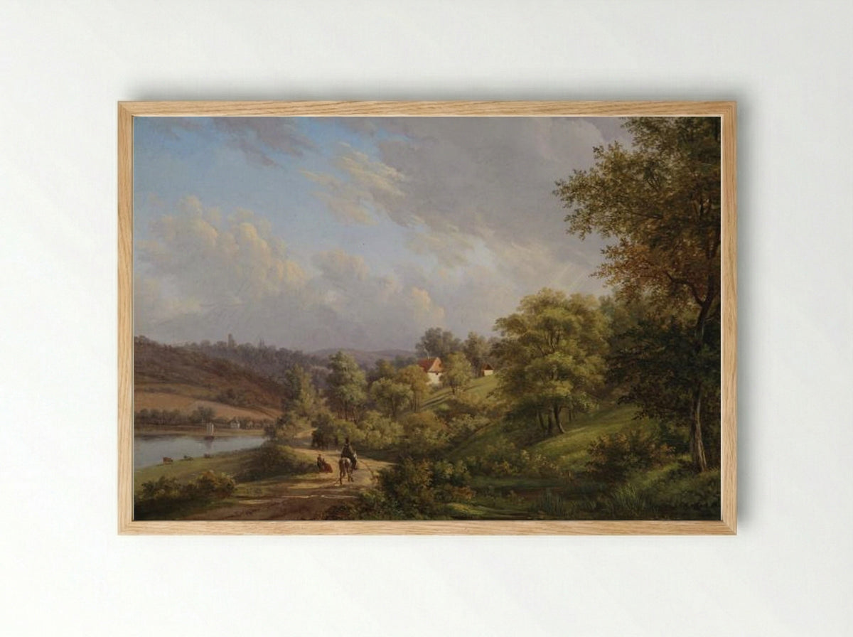 Landschap met een weg langs een water - Johannes Franciscus Christ - Framed Print Wood