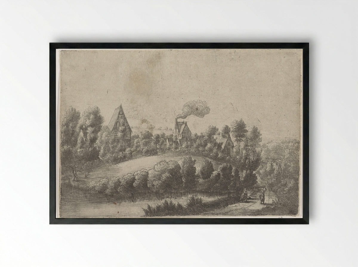 Landschap met enkele huizen - Jean Baptiste Bonnecroy - Framed Print Black