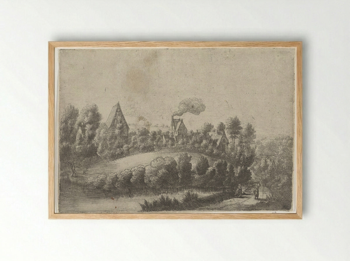 Landschap met enkele huizen - Jean Baptiste Bonnecroy - Framed Print Wood