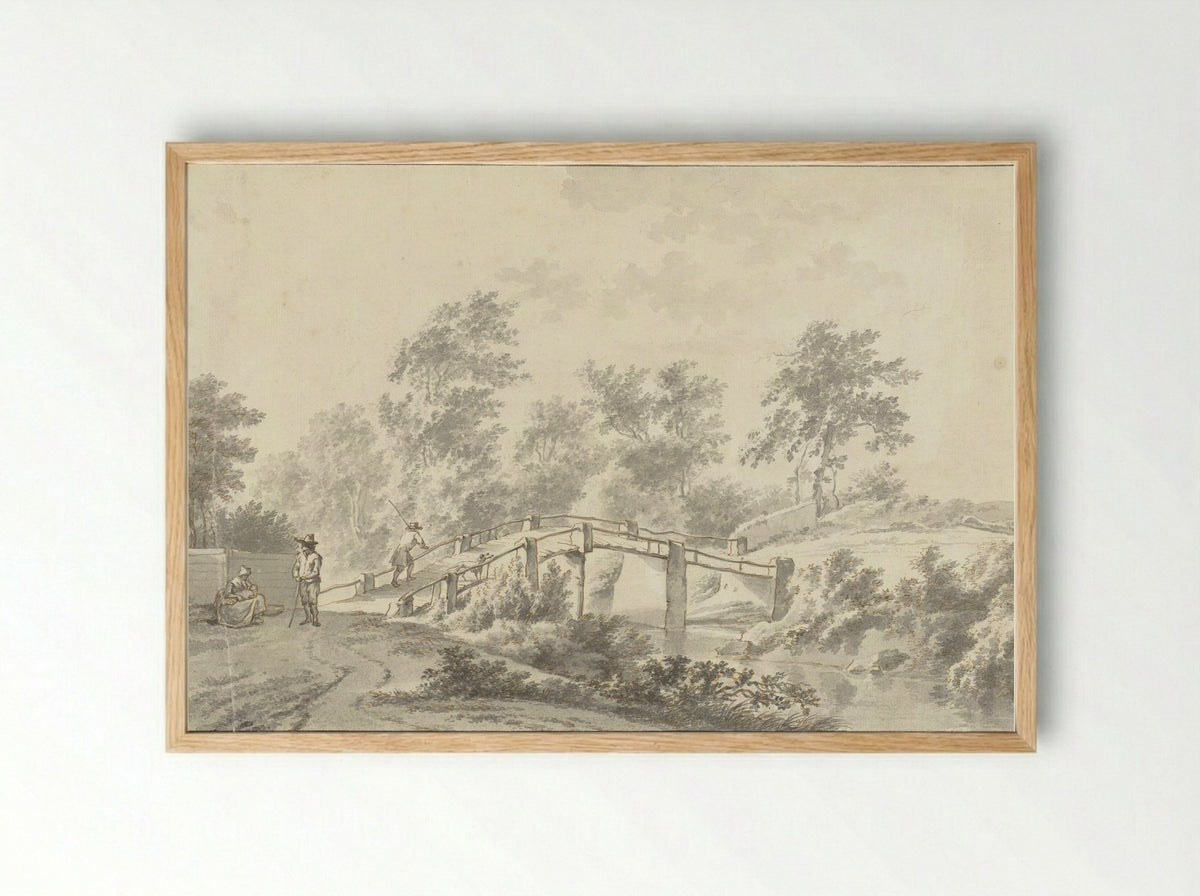 Landschap met figuren bij een brug - Geerlig Grijpmoed - Framed Print Wood