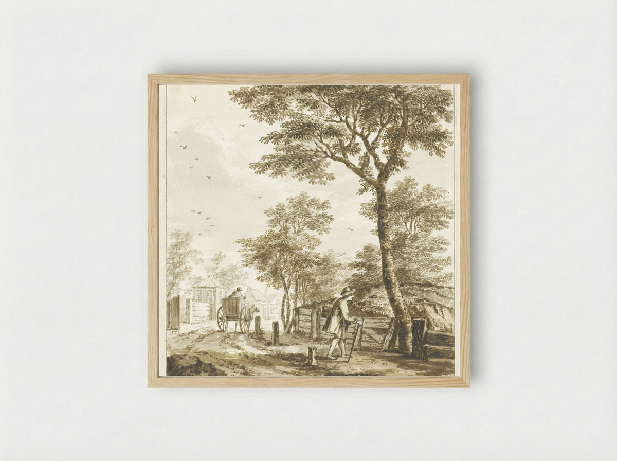Landschap met figuren en een paard en wagen - Bartholomeus Barbiers - Framed Print Wood