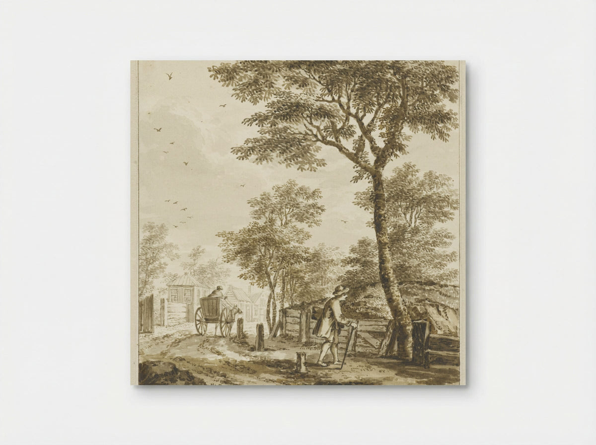 Landschap met figuren en een paard en wagen - Bartholomeus Barbiers - Poster