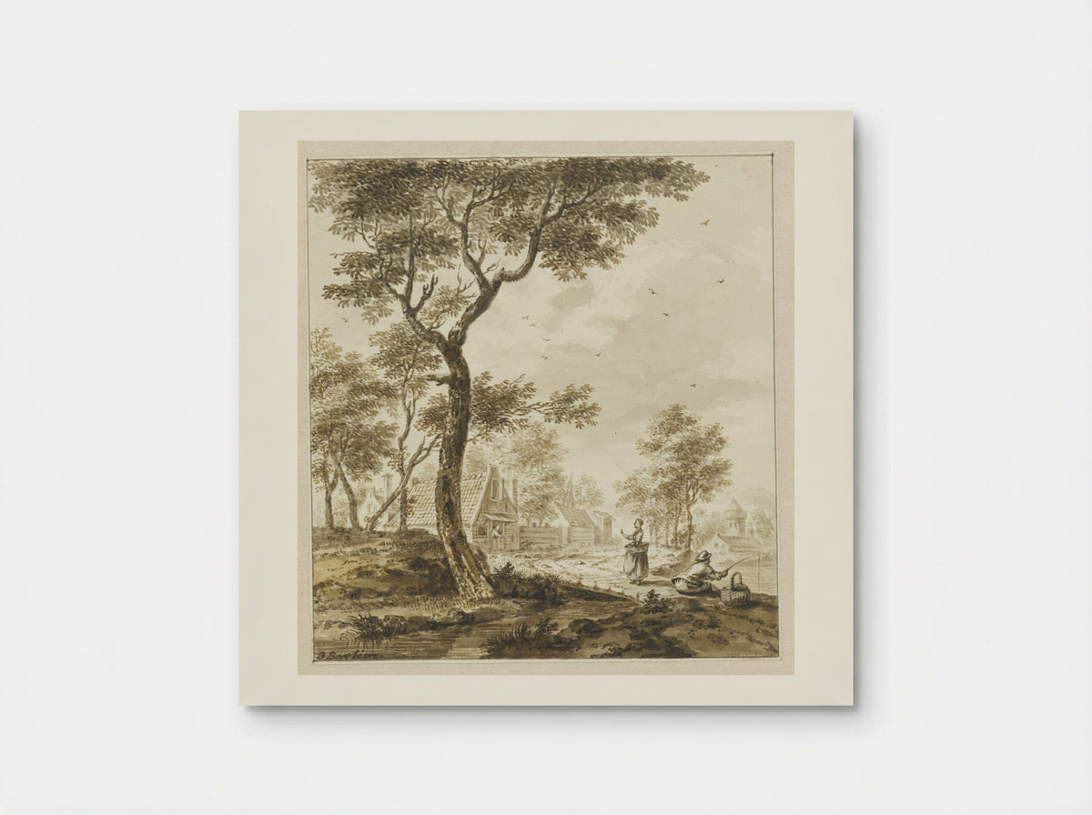Landschap met figuren en rechts een hengelaar - Bartholomeus Barbiers - Poster