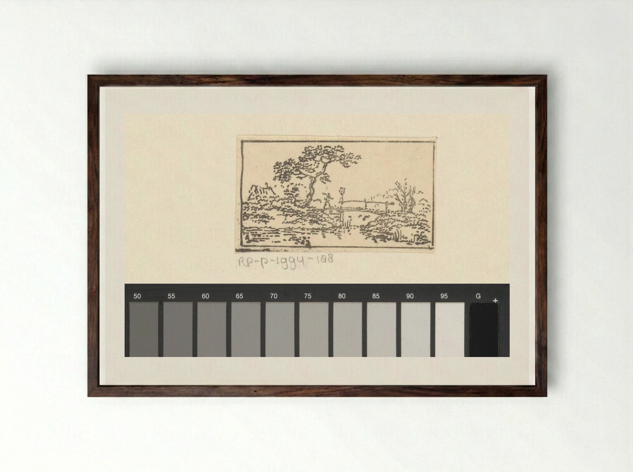 Landschap met figuur op brug - Pieter Bartholomeusz. Barbiers - Framed Print Dark Wood