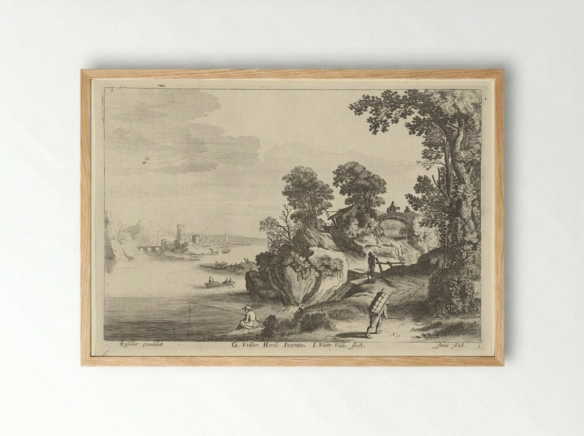 Landschap met gebouwen en een toren - Gerard van der Horst - Framed Print Wood