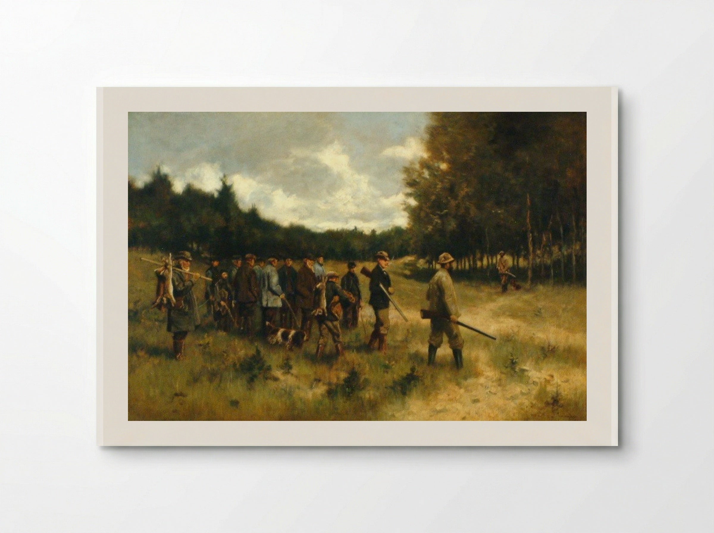 Landschap met groep jagers na de jacht op de Leusderhei - Jan van Essen - Poster