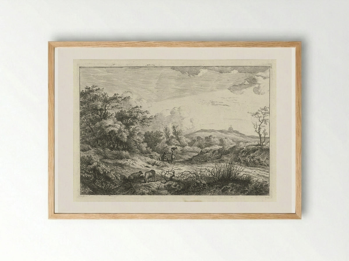 Landschap met herder en vrouw - Hermanus Fock - Framed Print Wood