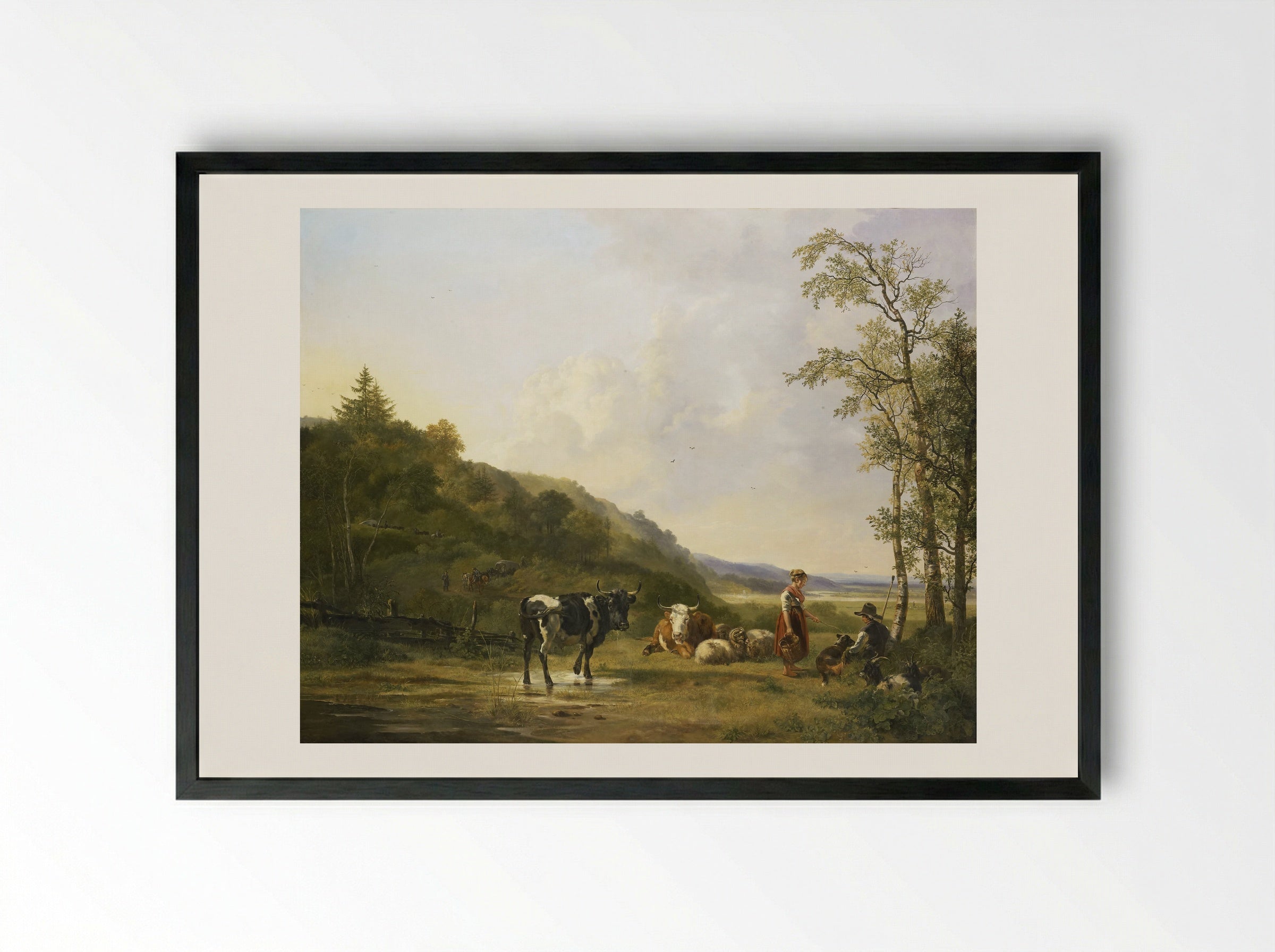 Landschap met herders en vee - Pieter Gerardus van Os - Framed Print Black