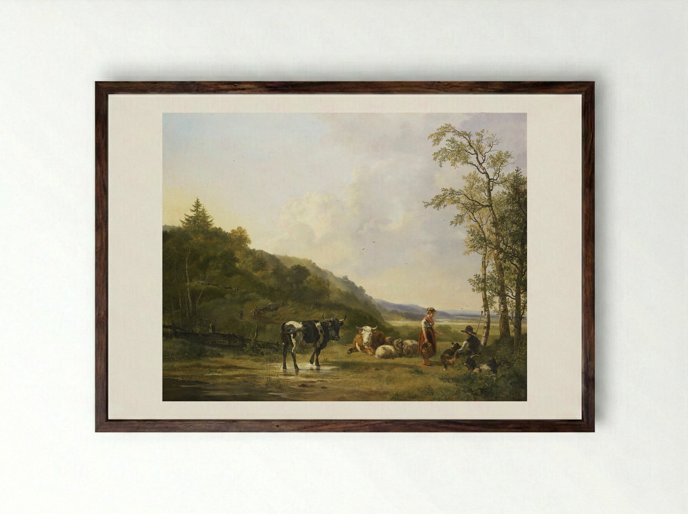 Landschap met herders en vee - Pieter Gerardus van Os - Framed Print Dark Wood