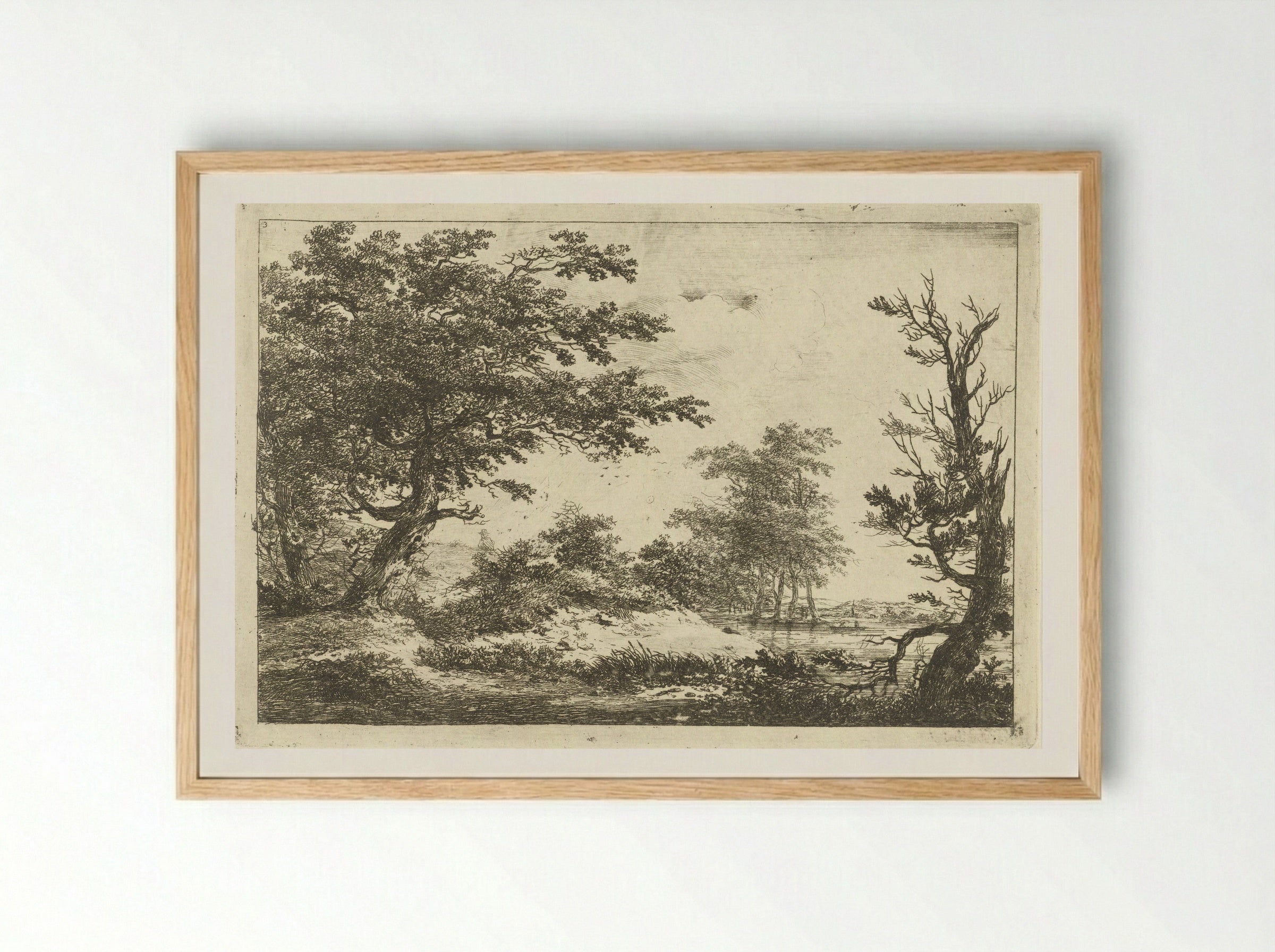 Landschap met heuvel, water en bomen - Hermanus van Brussel - Framed Print Wood