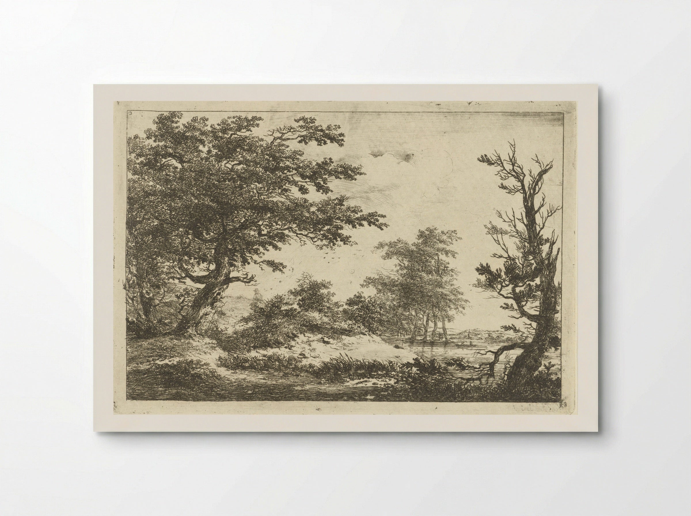 Landschap met heuvel, water en bomen - Hermanus van Brussel - Poster