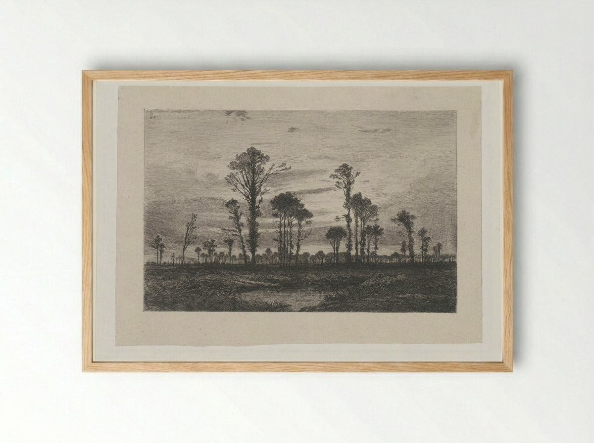 Landschap met hoge bomen en een vijver - Henri Joseph Harpignies - Framed Print Wood