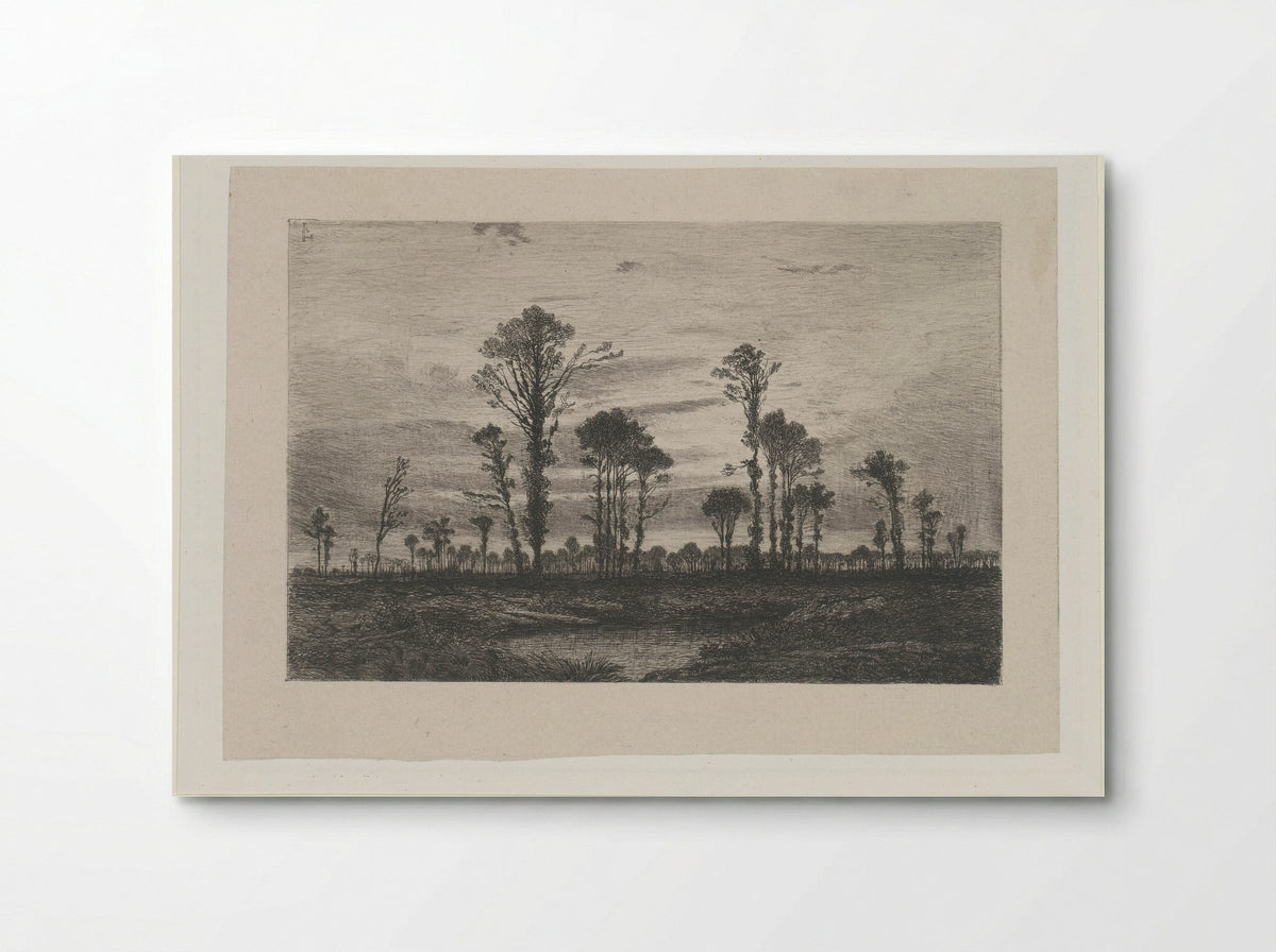 Landschap met hoge bomen en een vijver - Henri Joseph Harpignies - Poster