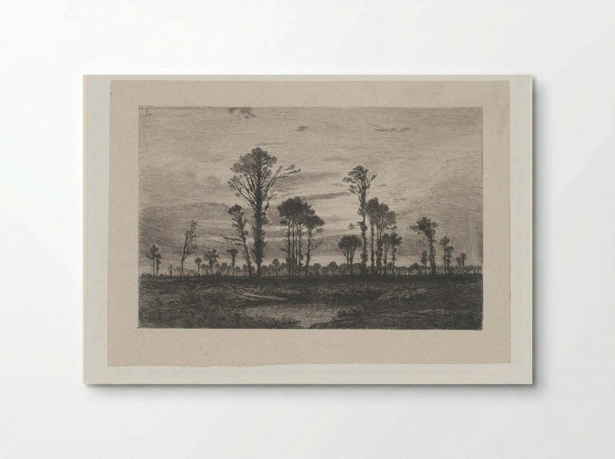 Landschap met hoge bomen en een vijver - Henri Joseph Harpignies - Poster