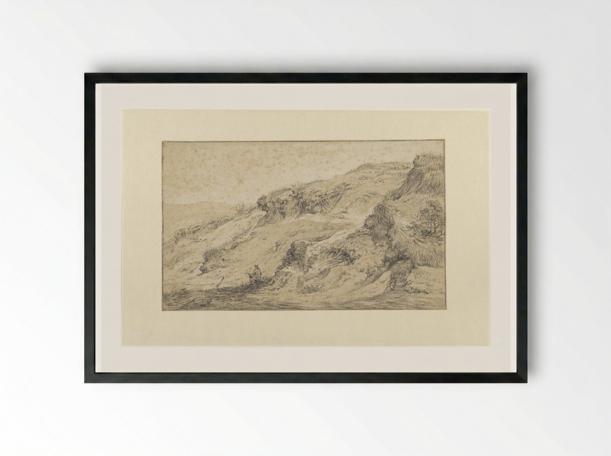 Landschap met houtsprokkelaar - Hermanus Fock - Framed Print Black