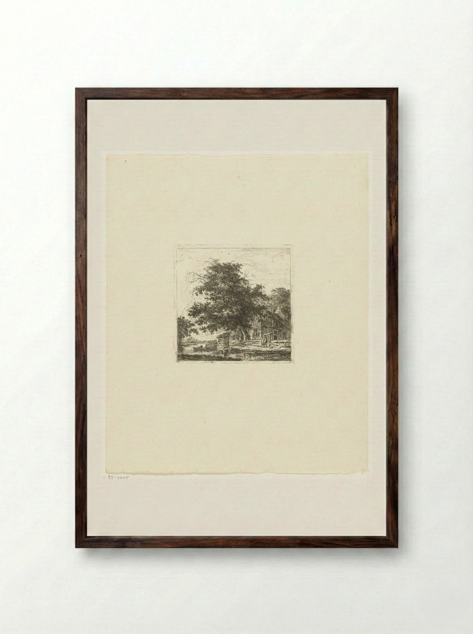 Landschap met huis en visser in een boot - Hermanus van Brussel - Framed Print Dark Wood