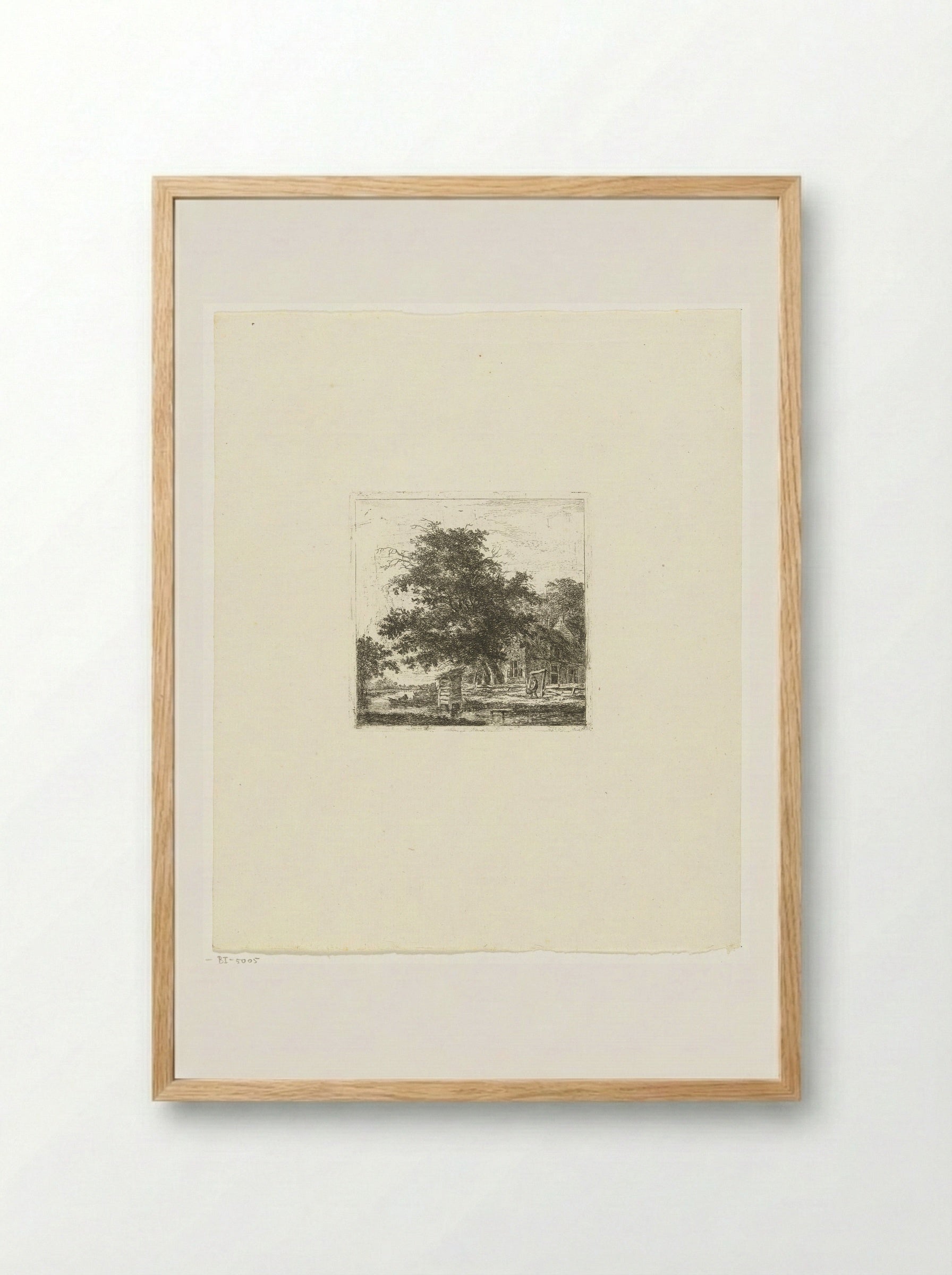 Landschap met huis en visser in een boot - Hermanus van Brussel - Framed Print Wood