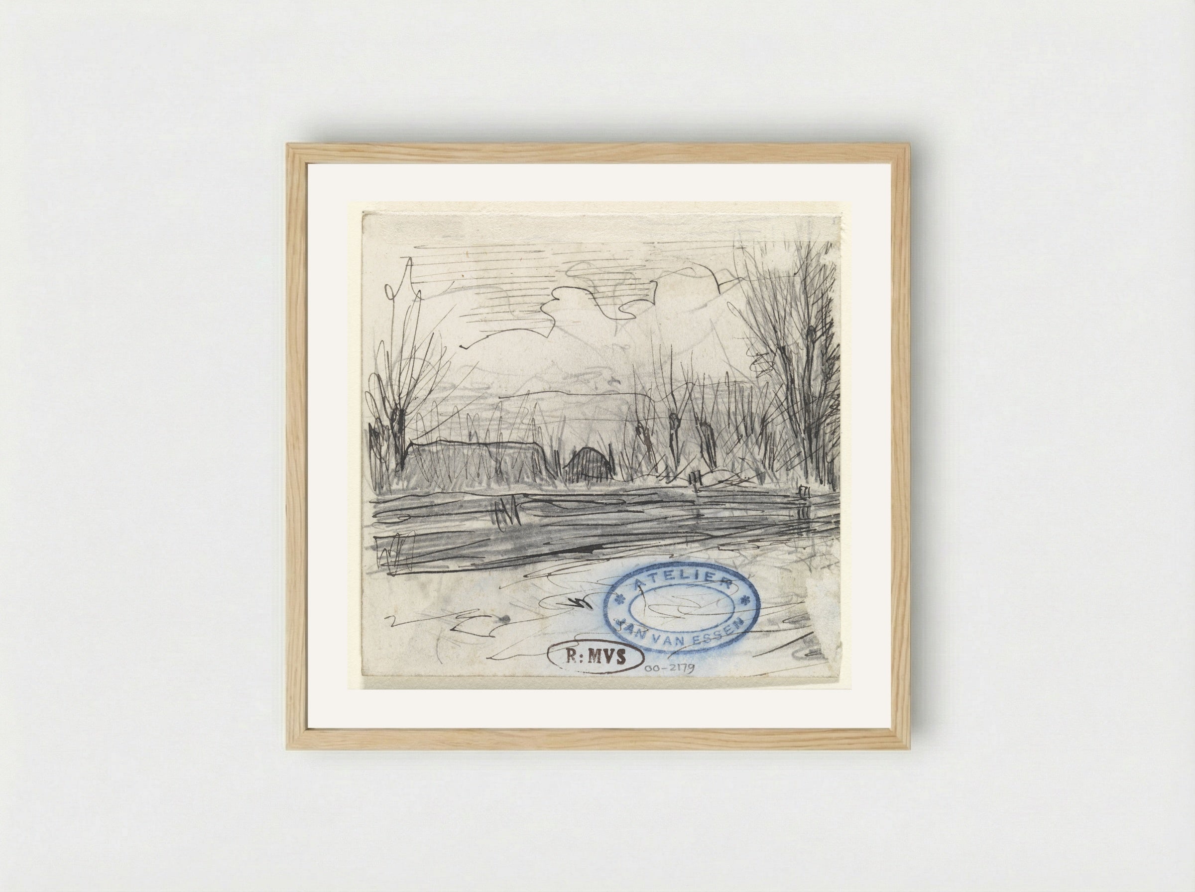 Landschap met huis tussen bomen achter hek - Jan van Essen - Framed Print Wood