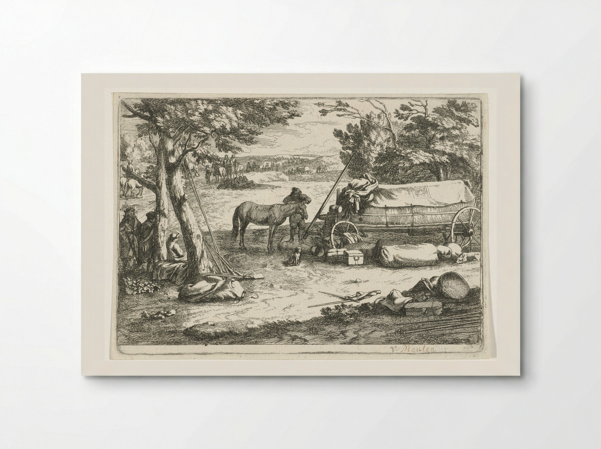 Landschap met kar en figuren - Jan van Huchtenburg - Poster