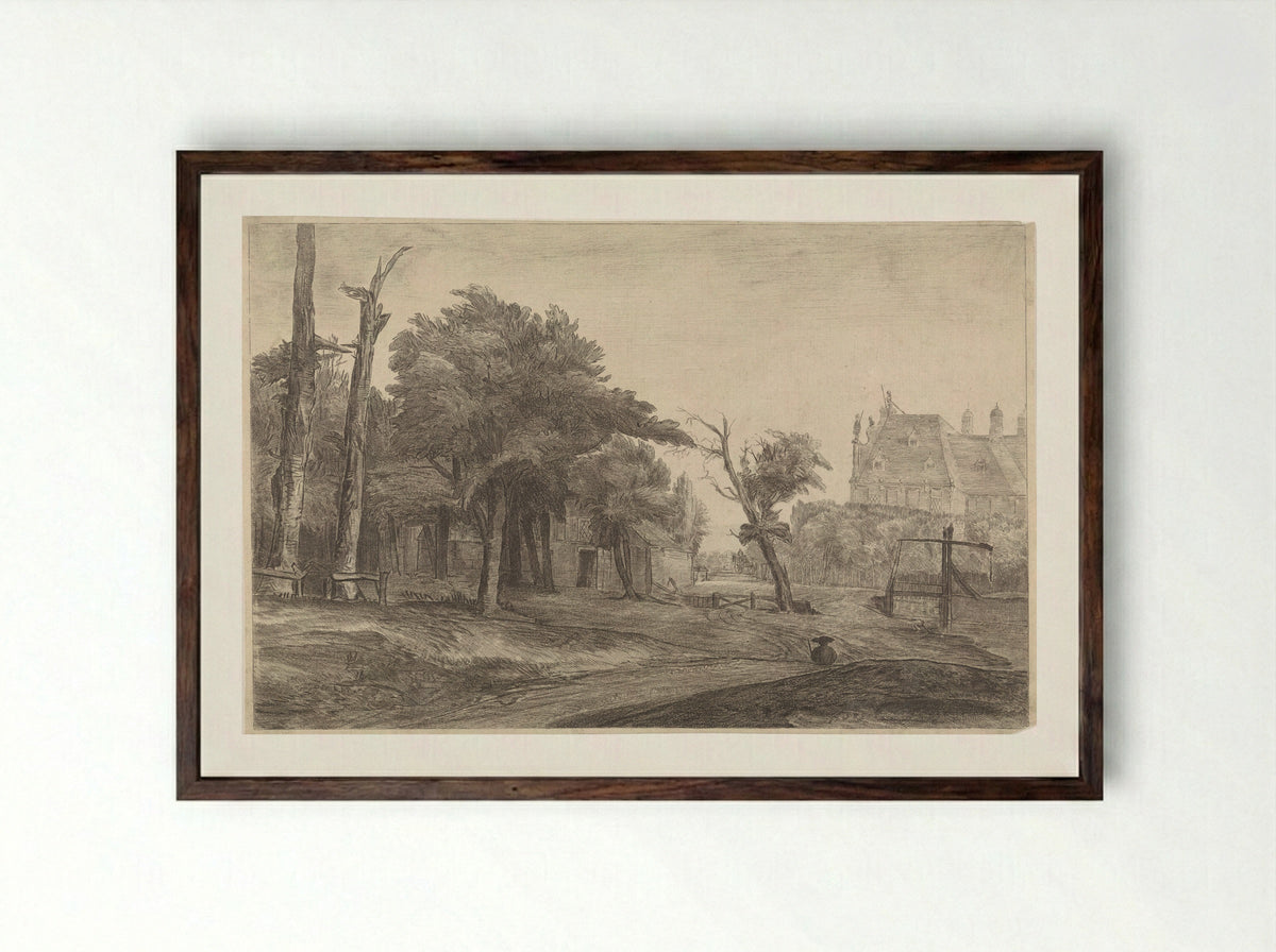 Landschap met kasteel - Antoon Overlaet - Framed Print Dark Wood