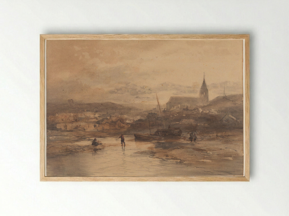Landschap met kerk - Salomon Leonardus Verveer - Framed Print Wood