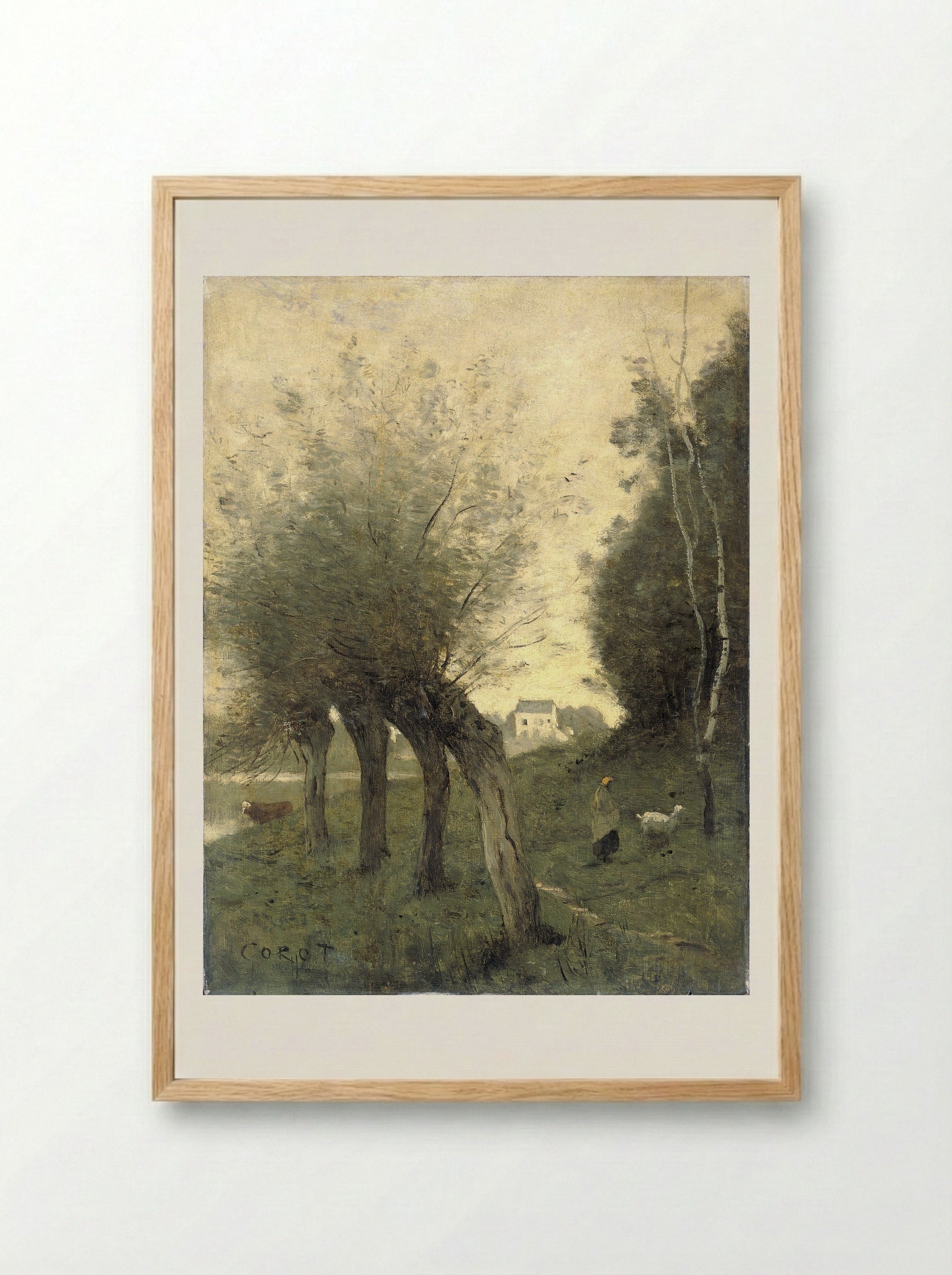 Landschap met knotwilgen - Camille Corot - Framed Print Wood