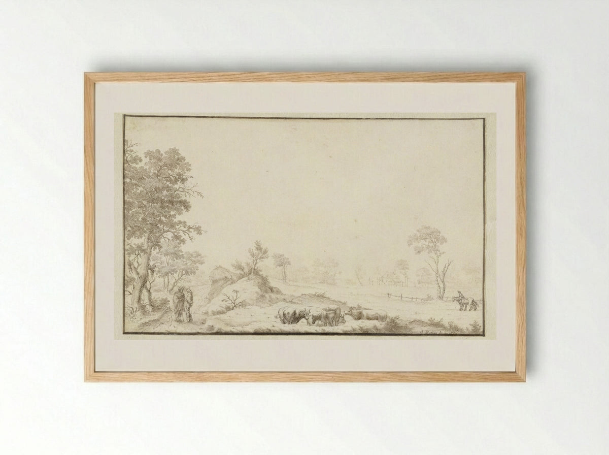 Landschap met koeien en wandelaars - Jan Matthysz. - Framed Print Wood