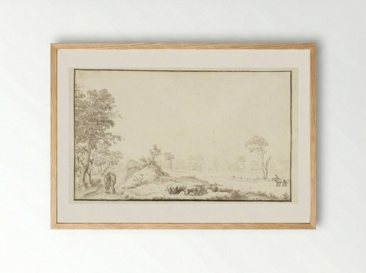 Landschap met koeien en wandelaars - Jan Matthysz. - Framed Print Wood