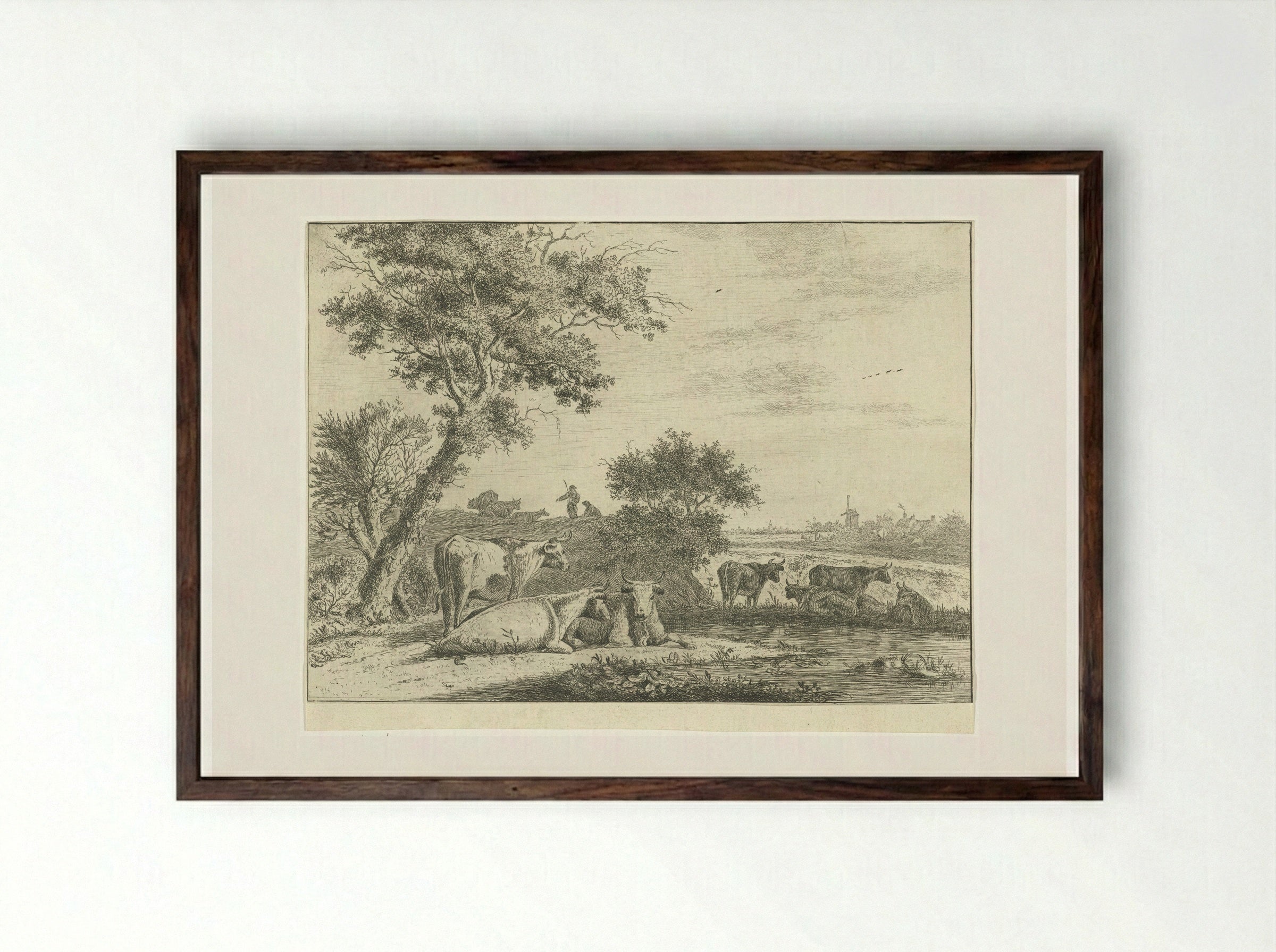 Landschap met koeien - Cornelis van Noorde - Framed Print Dark Wood