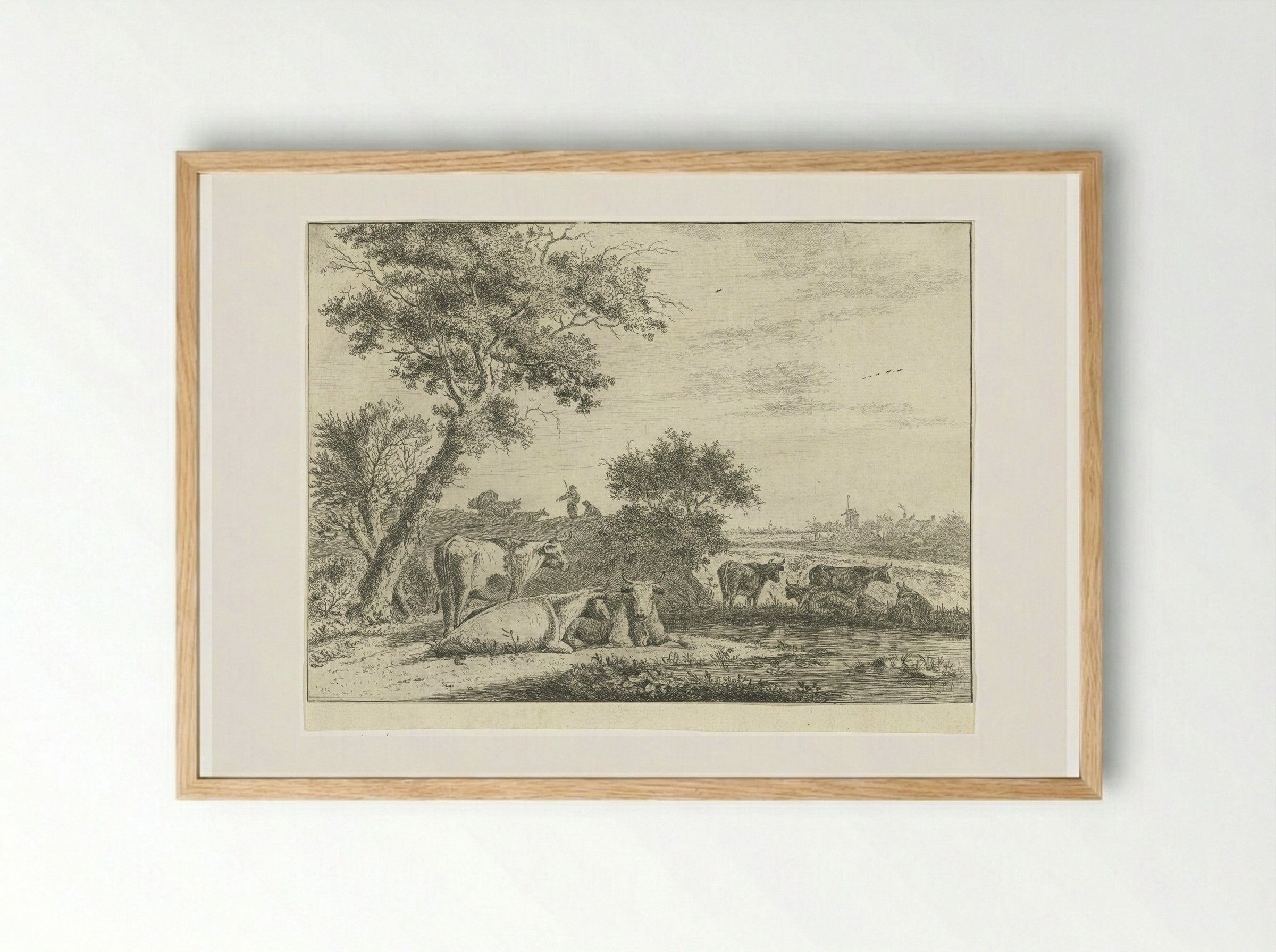 Landschap met koeien - Cornelis van Noorde - Framed Print Wood