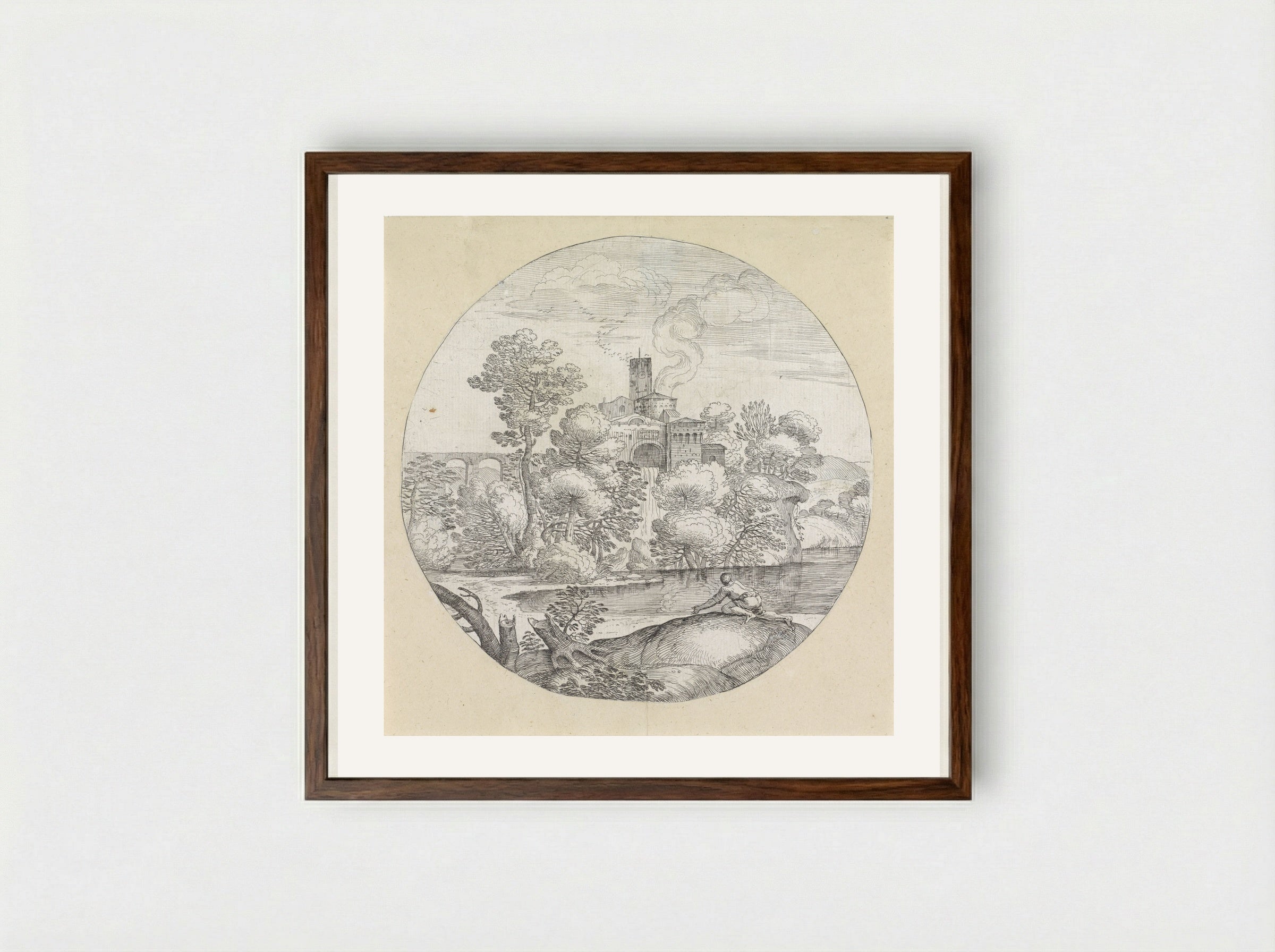 Landschap met kruipende man - Giovanni Francesco Grimaldi - Framed Print Dark Wood