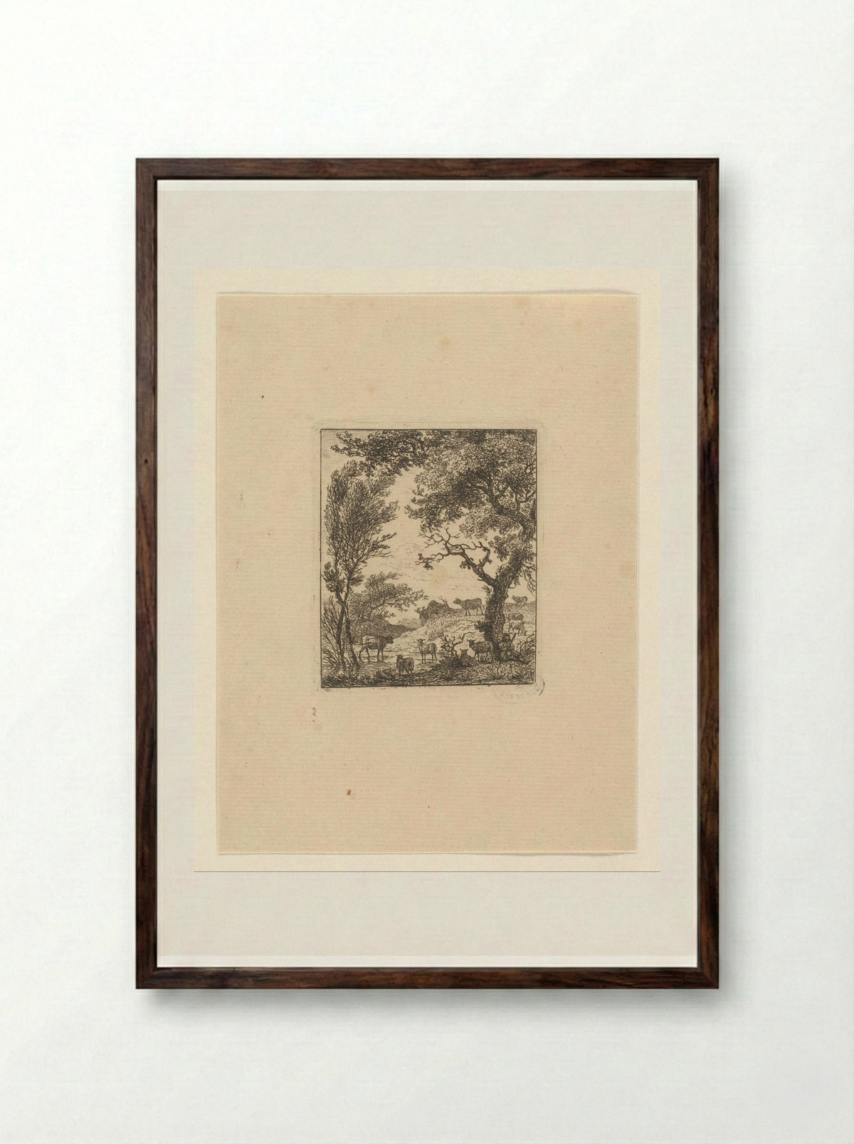 Landschap met kudde vee - Hermanus Fock - Framed Print Dark Wood
