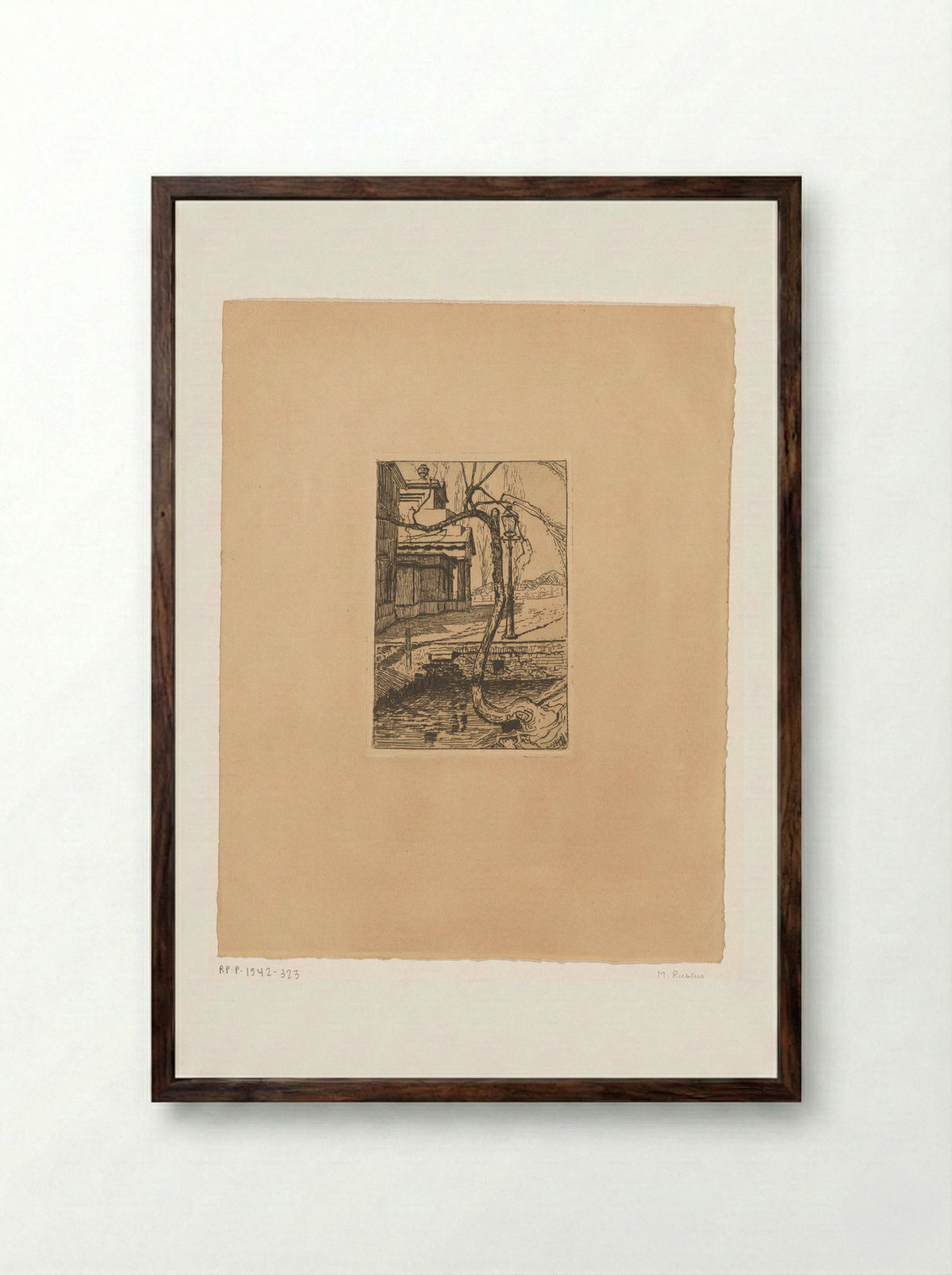 Landschap met landhuis en sloot - Marius Richters - Framed Print Dark Wood