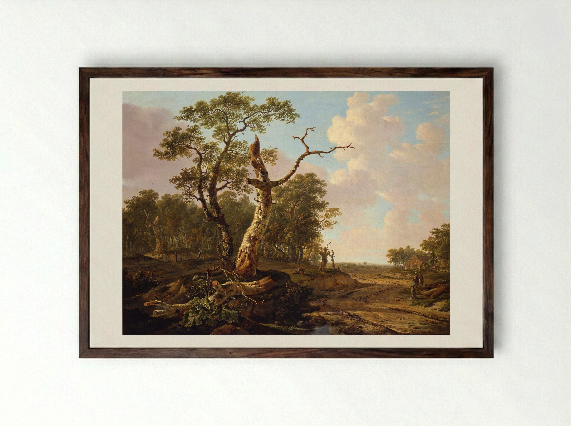Landschap met landlieden bij hun vee en hengelaars op het water - Jacob van Strij - Framed Print Dark Wood