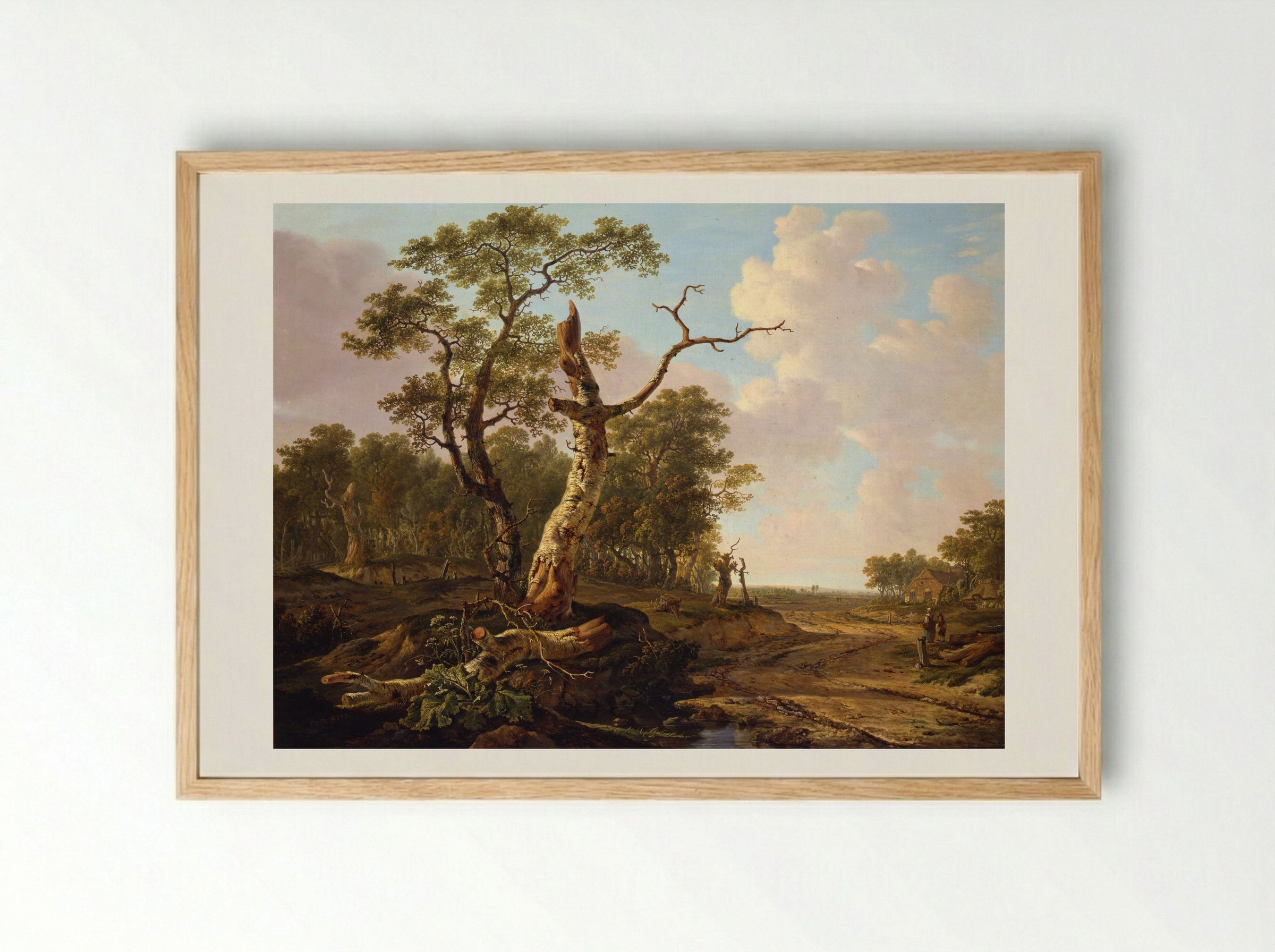 Landschap met landlieden bij hun vee en hengelaars op het water - Jacob van Strij - Framed Print Wood