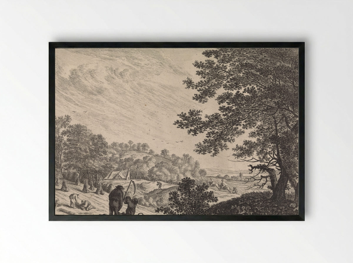 Landschap met maaiers - Pieter Nolpe - Framed Print Black
