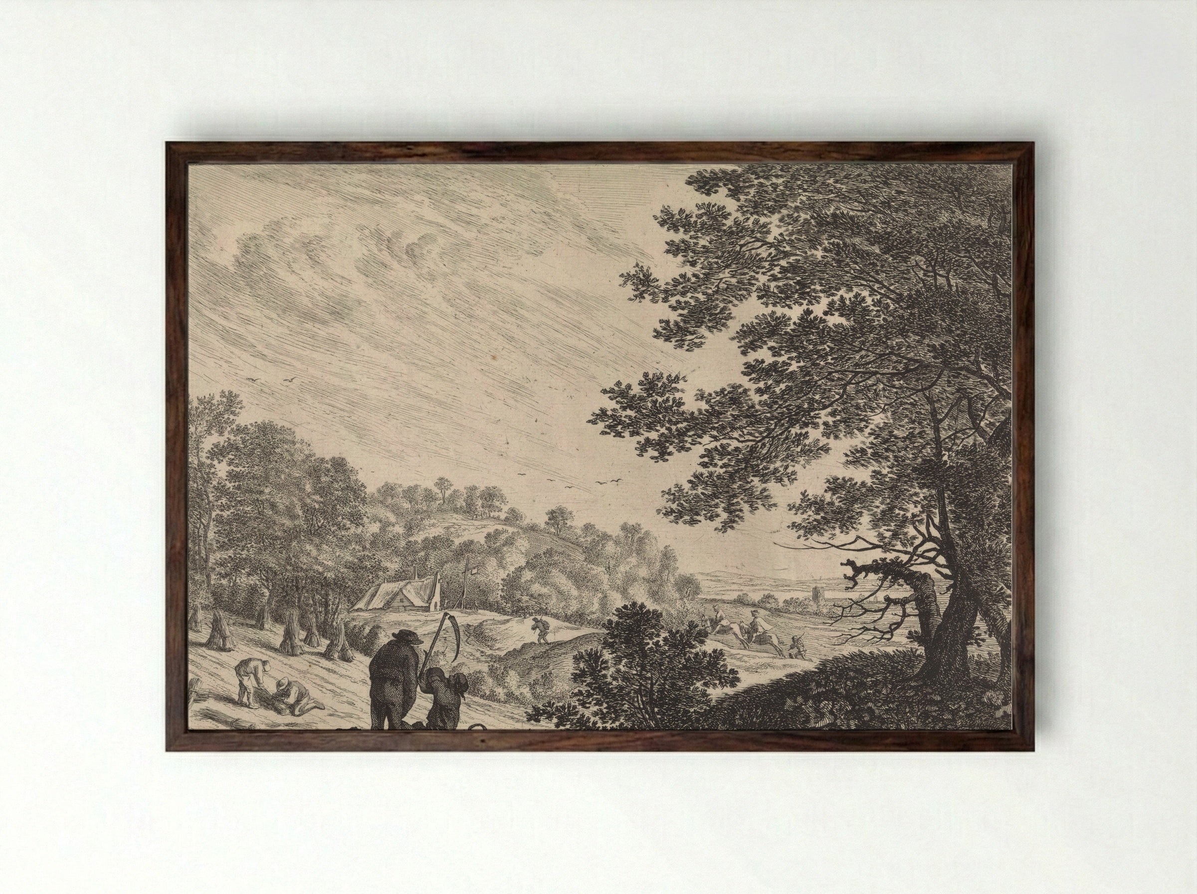 Landschap met maaiers - Pieter Nolpe - Framed Print Dark Wood