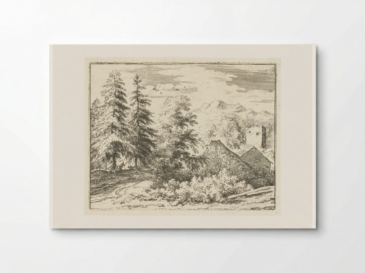 Landschap met man tussen twee sparren - Allaert van Everdingen - Poster